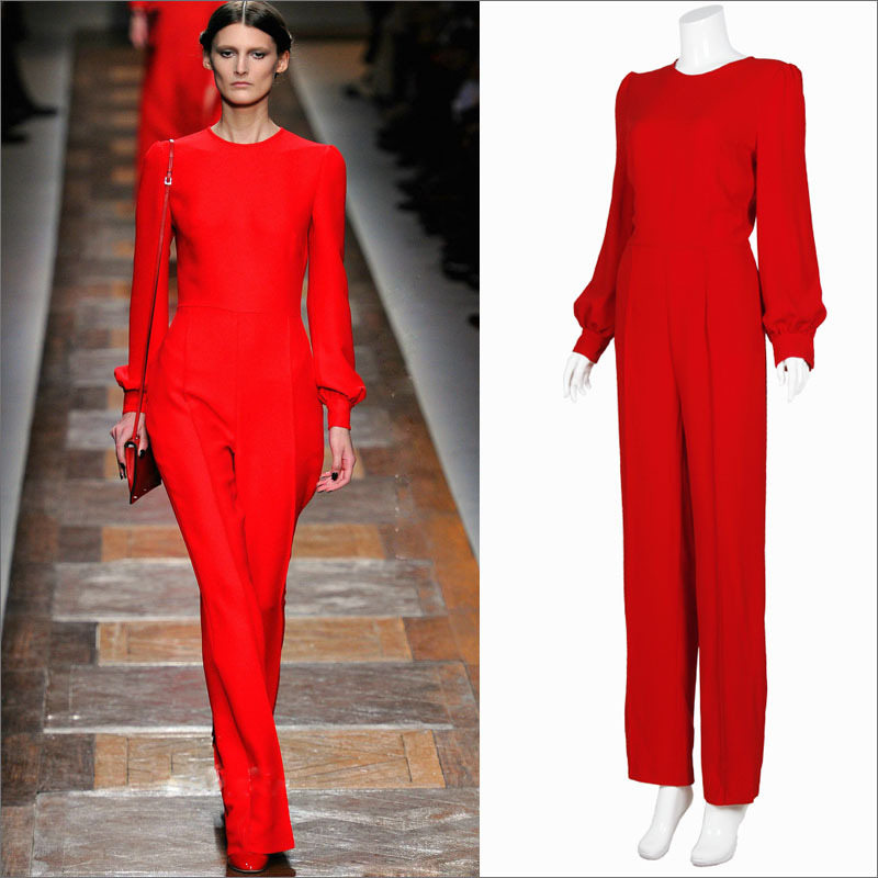 Free Shipping  Europe and the United States Women with Slim legs long-sleeved red coveralls Jumpsuit Y-6726