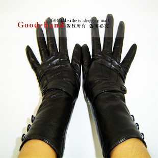 Free Shipping European version of the top suede medium-long classic women's genuine leather gloves black 8087 nobility smarten