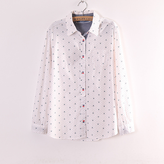 Free shipping,Excellent quality,2013 Korean Women boat anchor point wind Navy cotton shirts/blouse,X2901