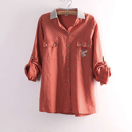 Free shipping,Excellent quality,2013 Korean Women Knitted collar two pockets casual cotton and linen shirts,X2916