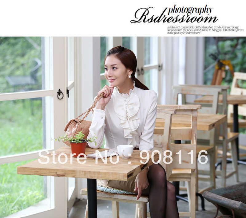 Free shipping,Excellent quality,2013 Korean Women stand-up collar long sleeved OL formal shirts/blouse,S,M,L,XL,X2918