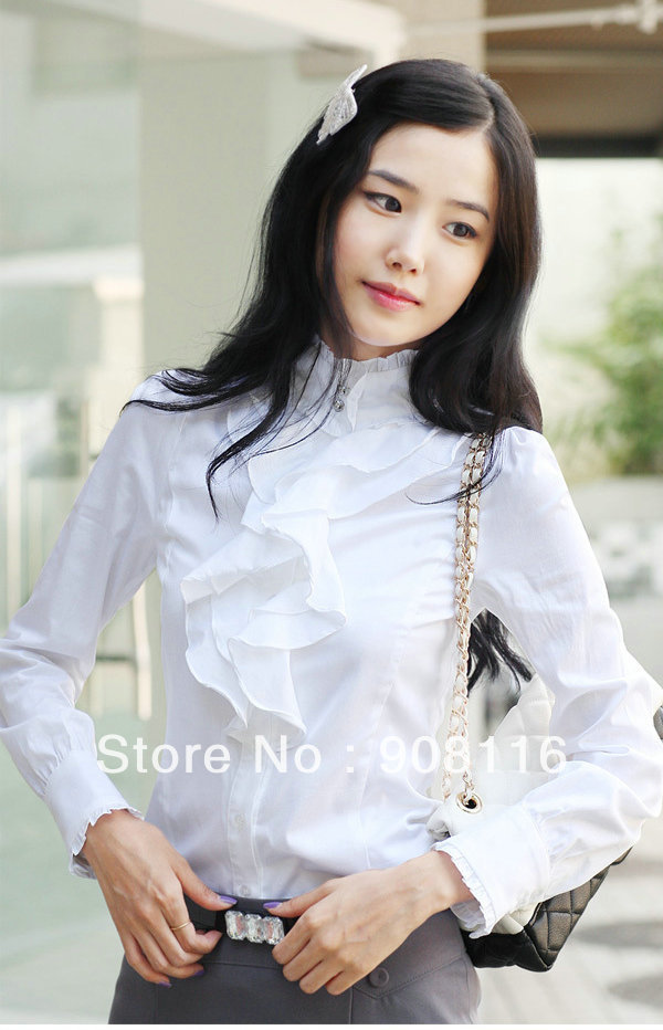 Free shipping,Excellent quality,2013 Women stand-up collar OL formal charming cotton slim shirts/blouse,S,M,L,XL,X2938