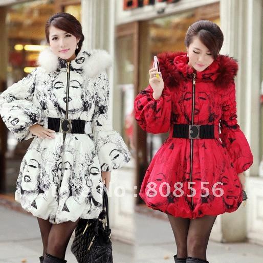 Free shipping excellent quality  women's down jacket coat monroe pattern fashion printing