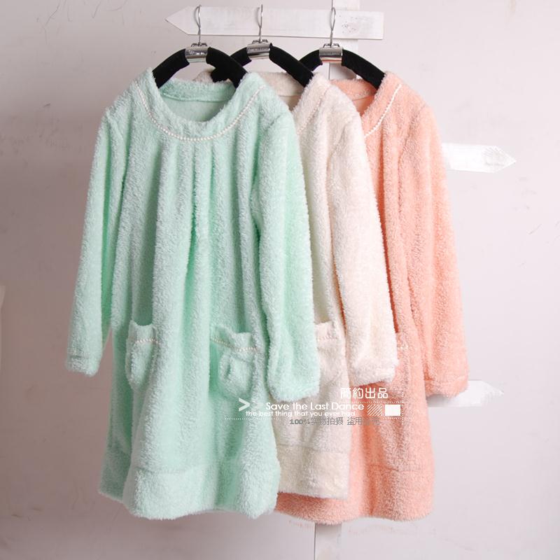 free shipping export Ice cream autumn and winter thickening coral fleece three-color robe nightgown sleepwear Women