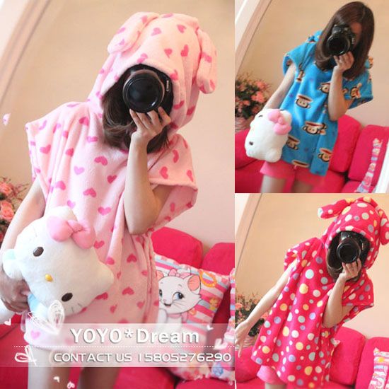 free shipping export Summer coral fleece love dot bathrobes bathrobe cartoon cape blanket Christmas gift