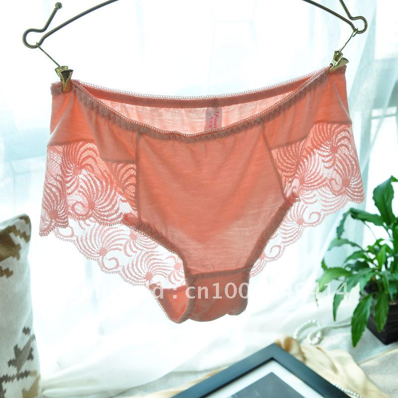 Free shipping Exquisite 100% cotton lace decoration low-waist panties quality legging slim hip panties