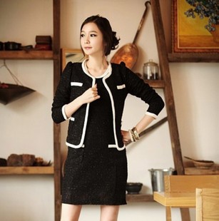 Free shipping! Exquisite 2012 autumn woolen outerwear women's fashion o-neck female short jacket cardigan black