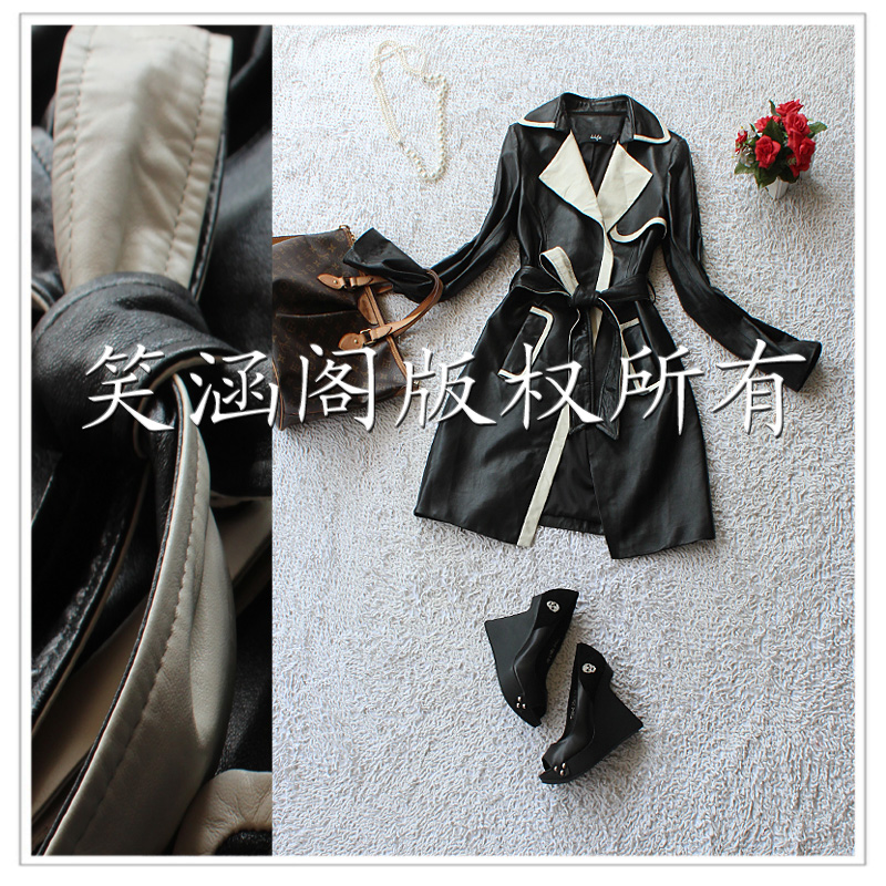 Free Shipping Exquisite 2012 turn-down collar picotee sheepskin trench y-082915 Noble Women