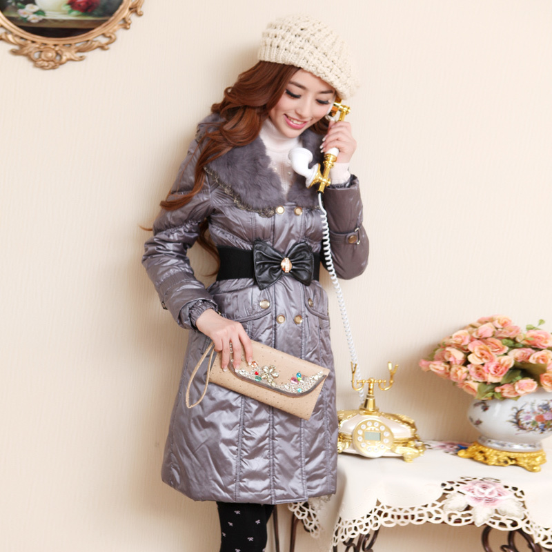 Free Shipping, F0417017 cx winter big fur collar double breasted long-sleeve gentlewomen wadded jacket