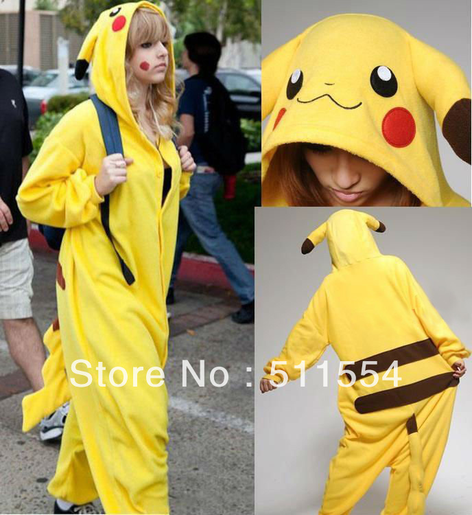 Free Shipping FACTORY SALES ! Cosplay Pajamas Kigurumi Pajamas PIKACHU Animal Pajamas Fleece Sleepwear