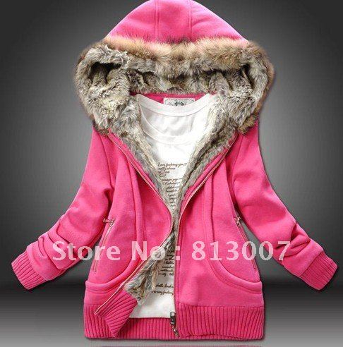 Free Shipping Factory Supply Women Fur Collar Hooded Sweater , ladies winter coat , Yellow/Blue/Red