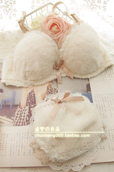 Free Shipping fahion sexy Lace white sweet underwear bra push up set sweet bow bra Wholesale