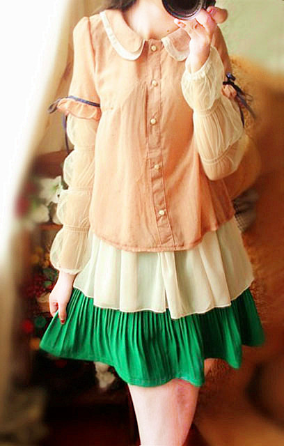 Free shipping Fairy 2013 peter pan sweet peter pan collar chiffon bow japanese style vintage shirt