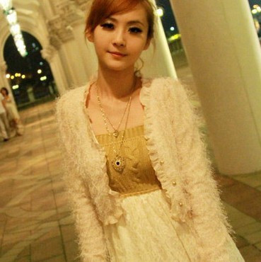 Free Shipping Fairy - gentlewomen sweet chiffon small laciness V-neck fluffy short jacket LDX