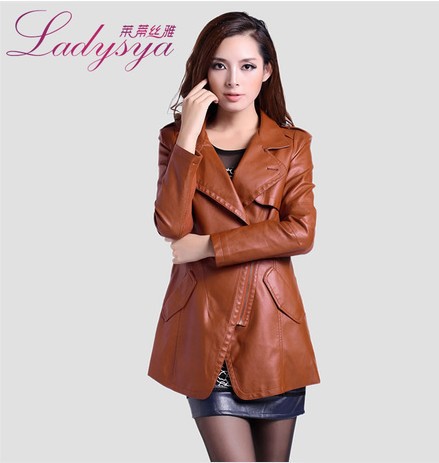 Free Shipping Famous brand Europe and America TOP PU Women long sleeve motorbike leather jacket lady slim jacket Size M-XXXL