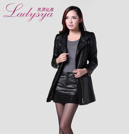 Free Shipping Famous brand TOP PU Women long sleeve motorbike leather jacket lady thicken cotton slim jacket Size M L 3XL