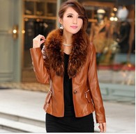 Free shipping Famous brand women leather jacket coat made in China natural sheepskin leather slim lapel zipper size:M-4XL