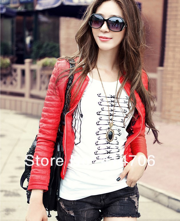 Free shipping Famous brand women slim leather jacket coat short jackets lady natural sheepskin leather jacket coat