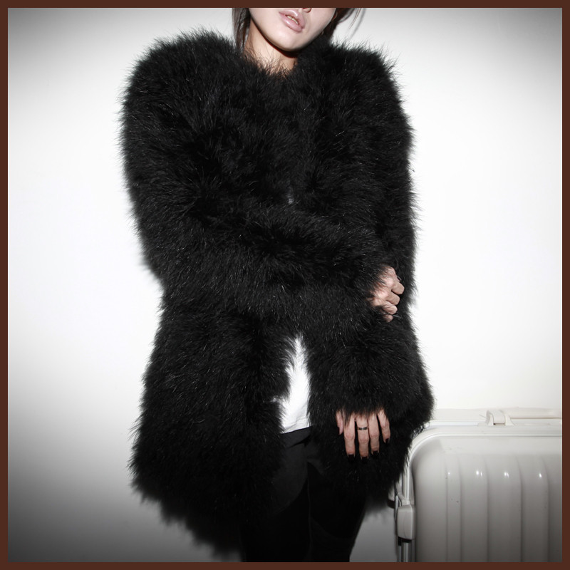 Free Shipping Fanny 2012 women's fashion ostrich wool turkey wool long design fur coat