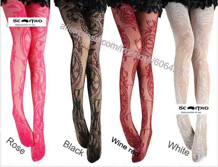 Free shipping !Fascinating Retro Style Totem Silk Stockings Sexy Woman Lady's mesh Pantihose four colors Wholesale Retail 43