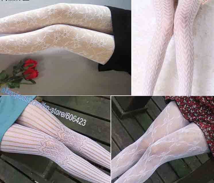 Free shipping!Fascinating Retro Style white Grid Flower Bar Stockings Sexy Woman Lady's mesh Pantihose Wholesale Retail B01-07