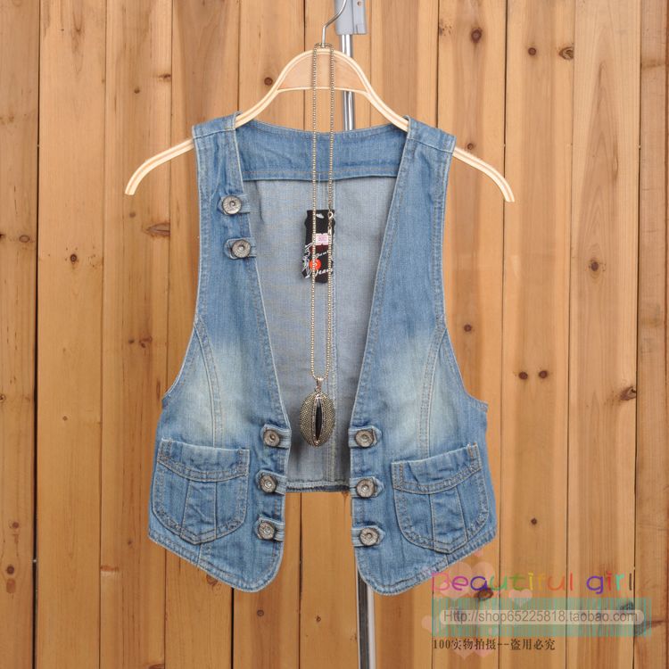 Free Shipping Fashion 2 spring and summer women vest double breasted hot-selling all-match denim vest