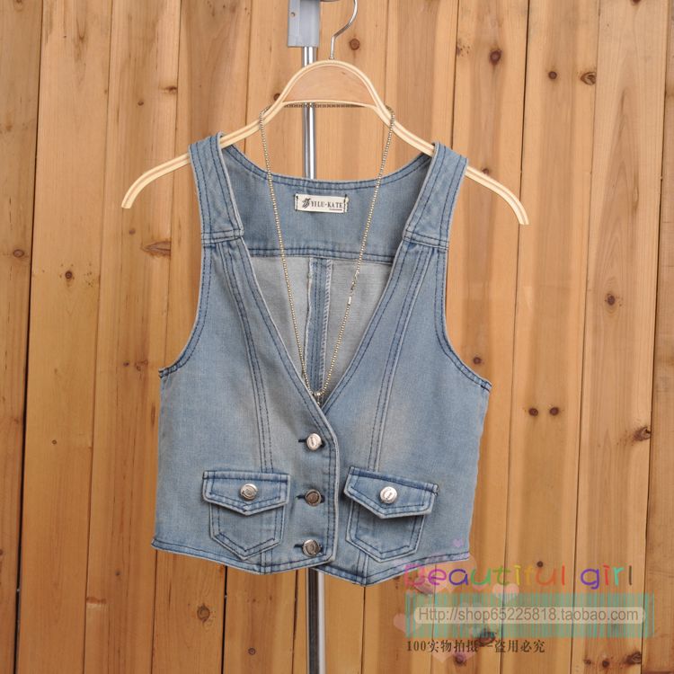 Free Shipping Fashion 2 - spring and summer women vest - single breasted V-neck vintage denim vest