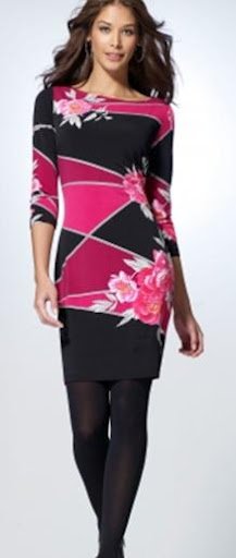 Free Shipping Fashion 2012 Printed Stretch Jersey 3/4 sleeve Dress Rose&Black Actual photos