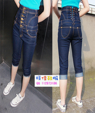 Free shipping Fashion 2013 high waist jeans jumpsuit plus size biggest to 8XL