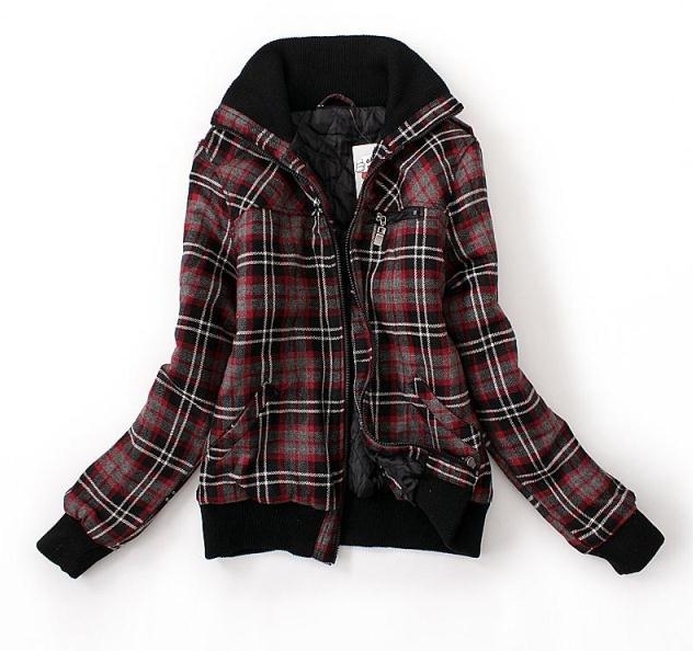 Free shipping fashion 2013 new winter plus size stand collar casual plaid cotton padded short coat jacket outerwear for women