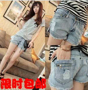 Free Shipping Fashion 2013 placketing vintage denim shorts hole female