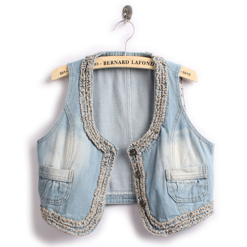 Free shipping Fashion 2013 ultra-short slim star paragraph japanese style denim vest female vest dx034