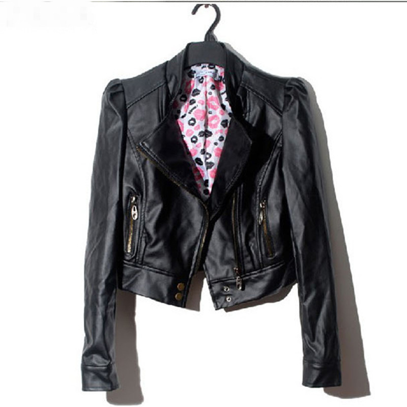 Free Shipping FASHION 3 Zipper Magazine Women rivet turn-down collar oblique PU Jacket, Ladies Leather coat 7598