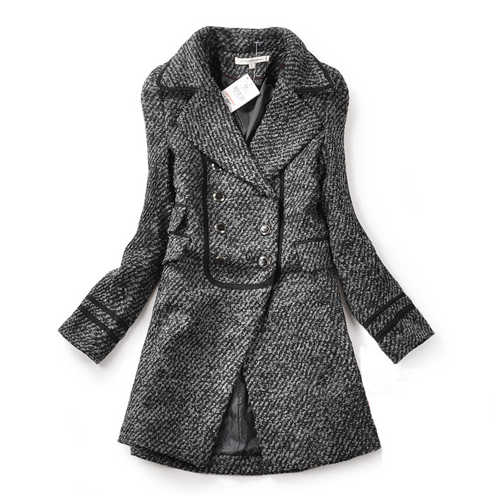 free shipping Fashion all-match double breasted female slim trench coarse woolen outerwear