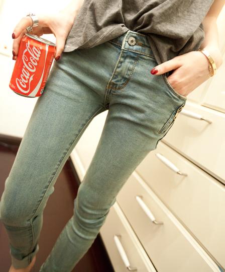 Free Shipping Fashion all-match water wash Women a07 slim jeans