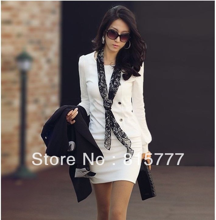 Free Shipping Fashion and Elegant Scoop Neck Button Embellished Slimming Hip Design Long Sleeve Women's T-Shirt/Dress