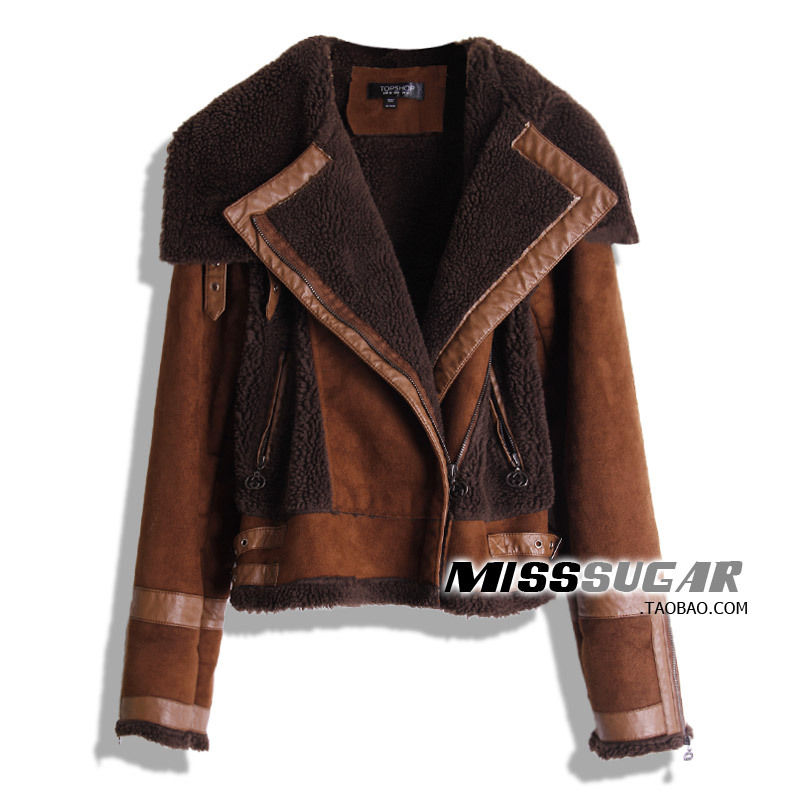 Free shipping, fashion autumn and winter female berber fleece chamois fur large lapel short design motorcycle outerwear