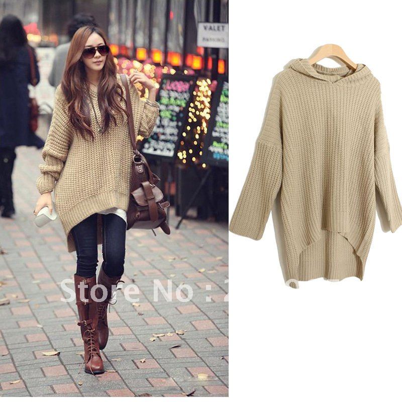 FREE SHIPPING !!fashion autumn and winter solid color sweep irregular loose with a hood sweaters,women outerwear  2 colour