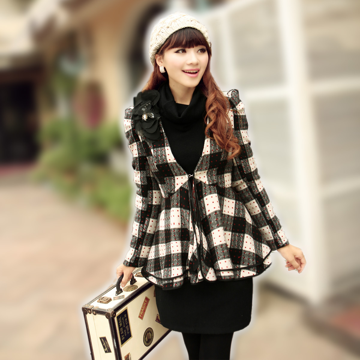 Free shipping Fashion autumn and winter V-neck woolen outerwear slim elegant one-piece dress basic skirt twinset dress