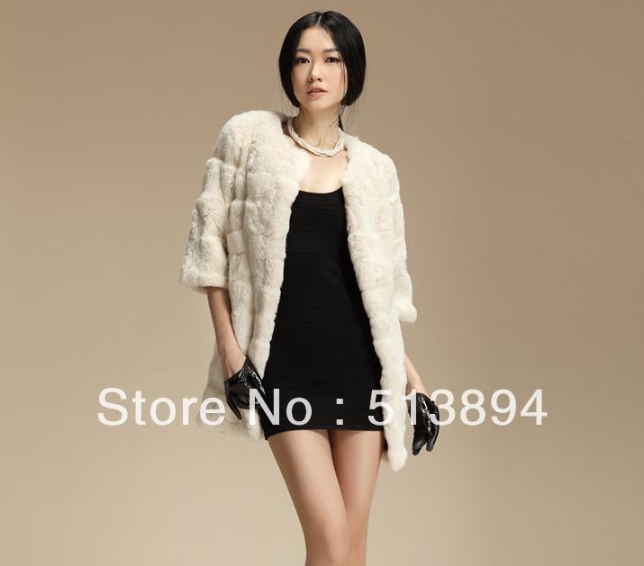 Free Shipping Fashion Beautiful White Long Rabbit Hair Fur Woman Lady Coat