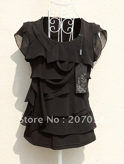 free shipping fashion blouse   / chiffonblouse with ruffles on front part