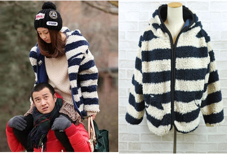 Free shipping Fashion Blue and white Stripe Hooded Thick Berber Fleece Plate Wadded Coat