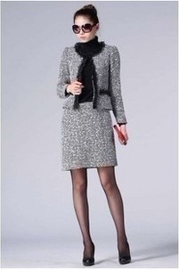 free shipping Fashion car laciness all-match slim elegant quality woolen skirt ol work wear sets plus size