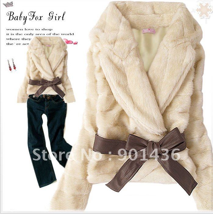 Free shipping! Fashion coat/ Rabbit Fur Coat with fashion waistband/ Long jacket/ Fur jacket/Fur collar