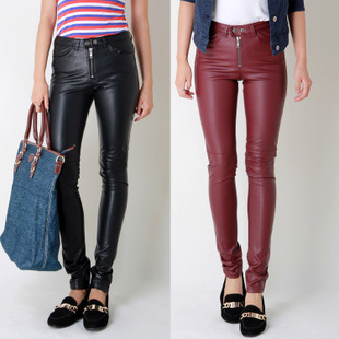 free shipping fashion cool body shaping slim skinny pants PU pants leather pencil pants leather pants female