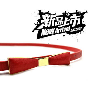 Free Shipping, Fashion Cute Candy Color Bowknot Thin Women's Leather Belt Waistband 1040