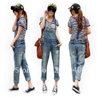 Free Shipping Fashion Denim Lady Workwear Uniform,Suspender Women's Straight Overalls,Long Gallus Jumpsuit Trouser Jeans