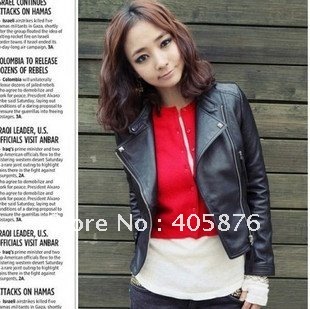 Free Shipping! Fashion Design Slim Womens Faux Leather Jacket Turn-down Collar Short Coat Outerwear PU Leather Jacket 6001