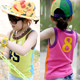 Free shipping fashion Digital color block decoration knitted t-shirt vest 2012 summer baby girls children's clothing 4778