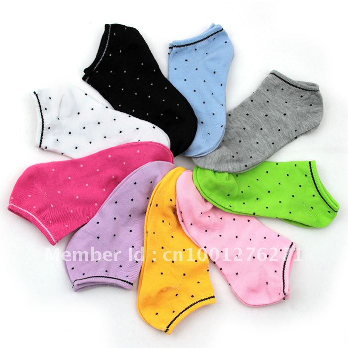 [Free shipping]Fashion dot stripe female short socks cotton socks